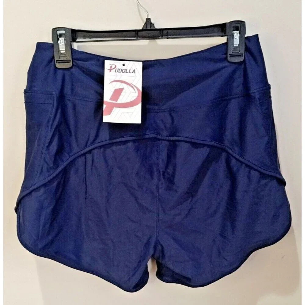 Pudolla Men's Sportswear Navy Blue Shorts Large Lined Zippered Pockets New Tag